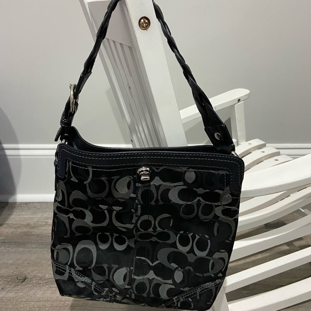 Coach purse with braided strap - black/silver